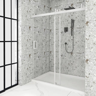 72" W x 76" H Single Sliding Frameless Shower Door, Buffer, Brushed Nickel