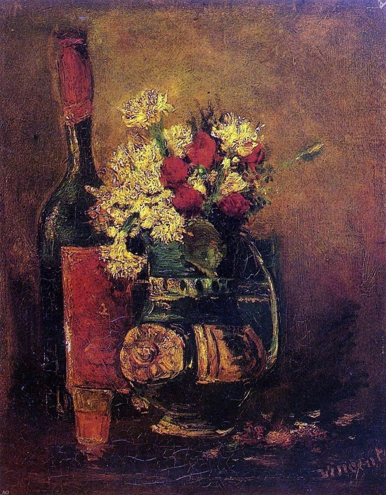 Vincent Van Gogh Vase With Carnations and Roses and a Bottle Gallery Wrap Canvas