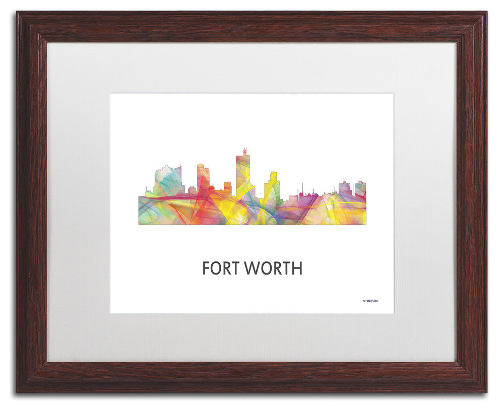 Fort Worth Texas Skyline Wb-1' Matted Framed Art, Wood Frame, White Matte, 20x16