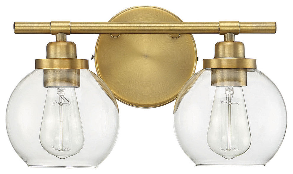 Carson Bathroom Vanity Light, Warm Brass, 2-Light Bath