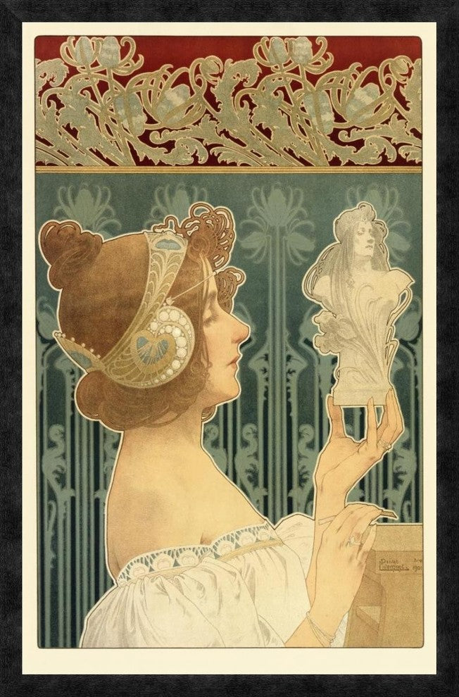 "Woman Sculpting" Framed Canvas Giclee by Privat Livemont, 25x38"