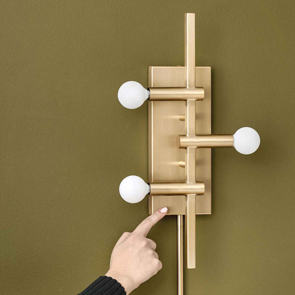 Hinkley Kinzie Three Light Plug-In Sconce, Modern Brass