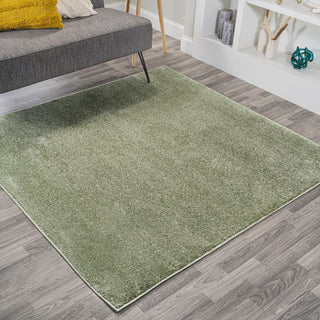 Haze Solid Low-Pile Green 9' Square Area Rug