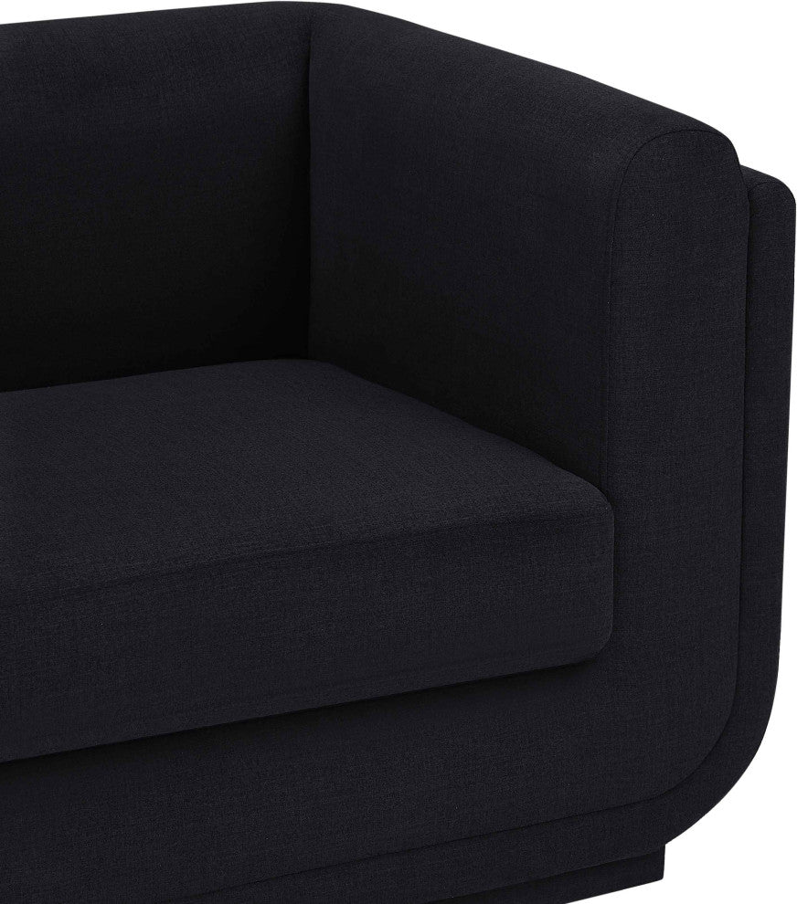 Kimora Linen Textured Fabric Upholstered Loveseat, Black