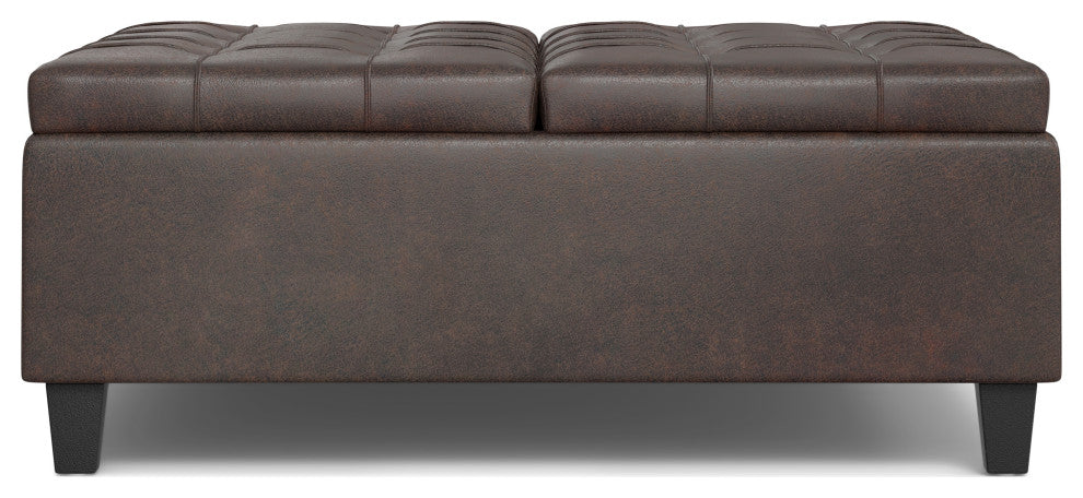 Harrison Large Square Coffee Table Storage Ottoman, Distressed Brown