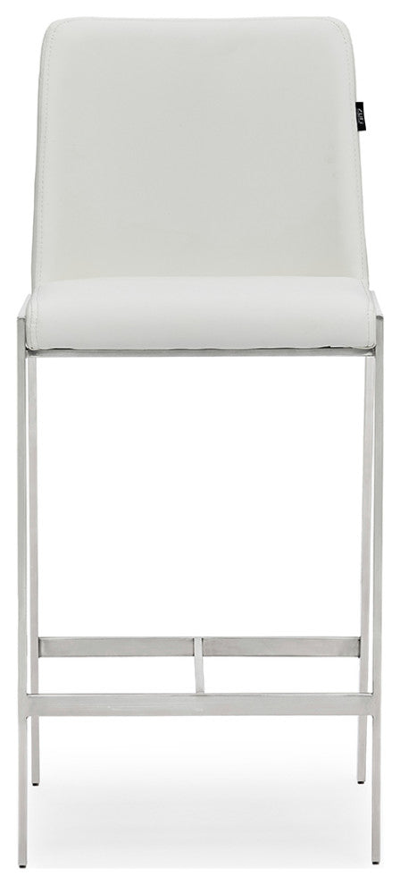Eliza Leatherette Counter Stool With Polished Stainless Steel Legs, White