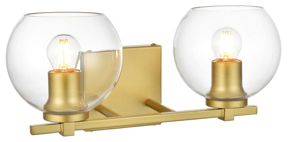 2 Light Brass And Clear Bath Sconce