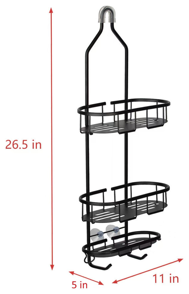 Utopia Alley Rustproof Aluminum Shower Caddy with 3 Shelves, Matte Black Finish