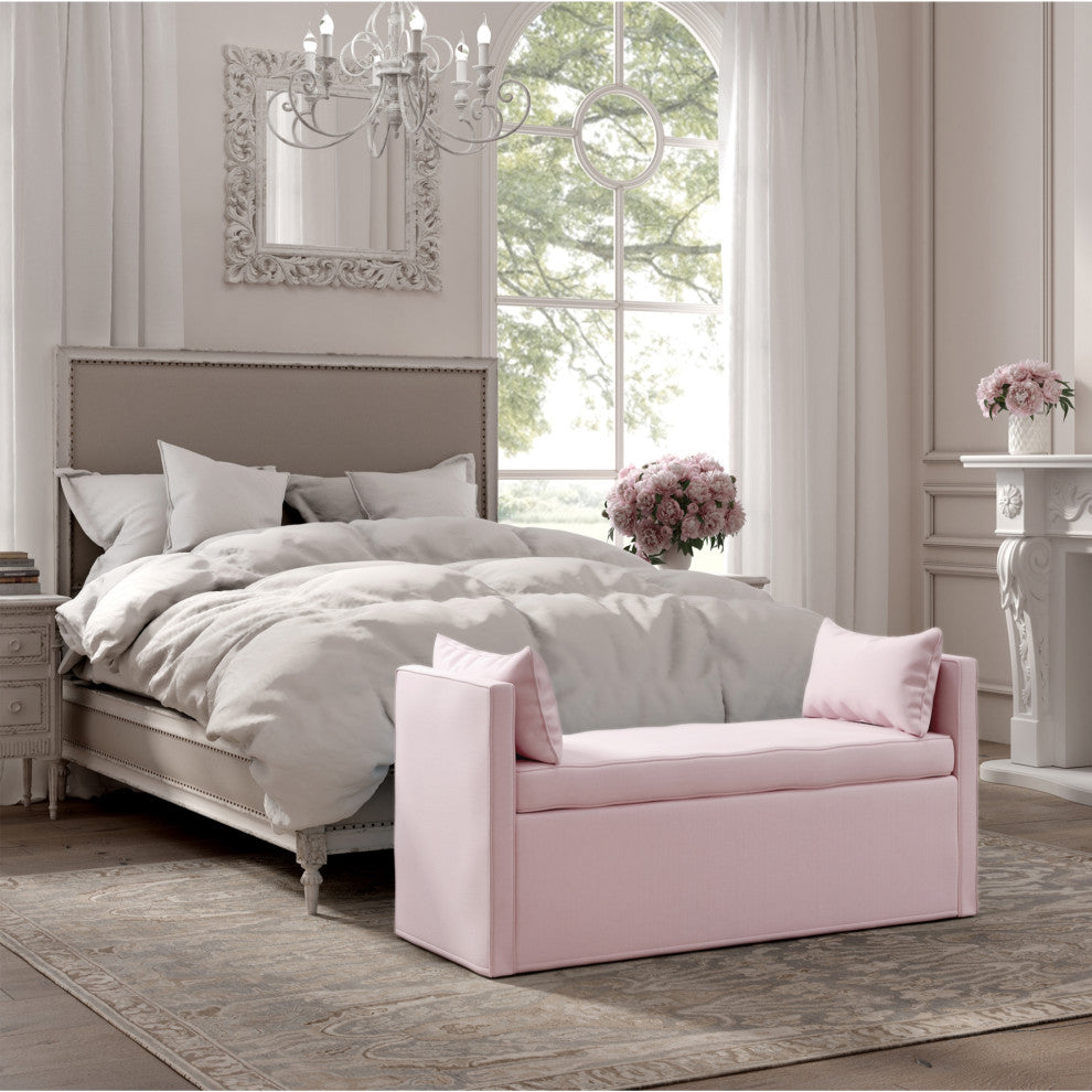 Rustic Manor Katarina Bench Upholstered, Linen, Light Pink