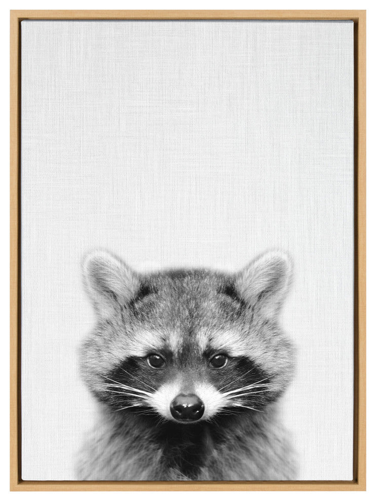 Sylvie Raccoon Framed Canvas by Simon Te Tai, Natural 23x33