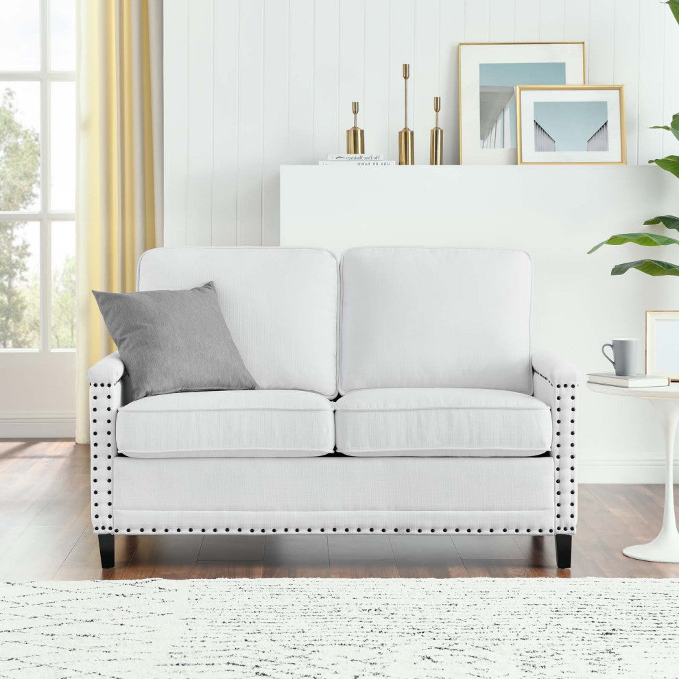 Loveseat Sofa, Fabric, White, Modern, Living Lounge Room Hotel Lobby Hospitality