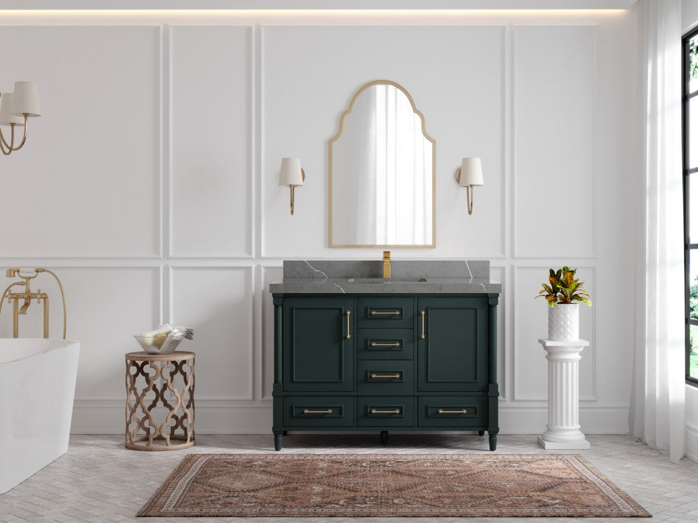 Aberdeen 48 Single Sink Bath Vanity in Dark Forest Green 2" Piatra Gray