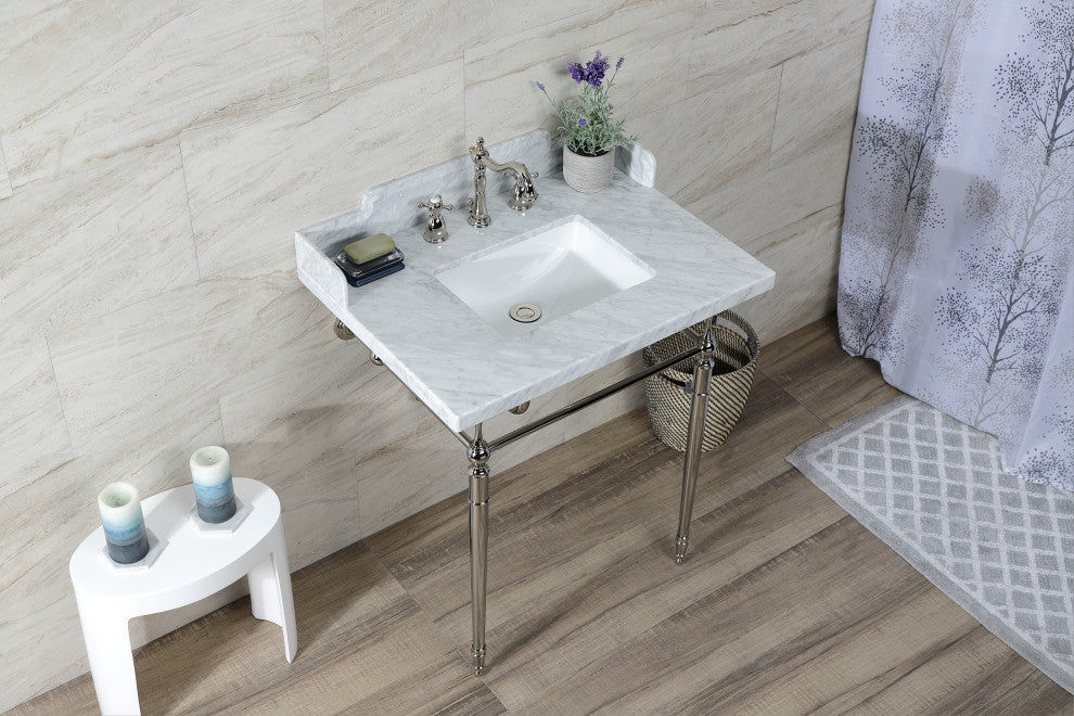 Kingston Brass LMS3022M8SQ6 30" Carrara Marble Console Sink, Legs