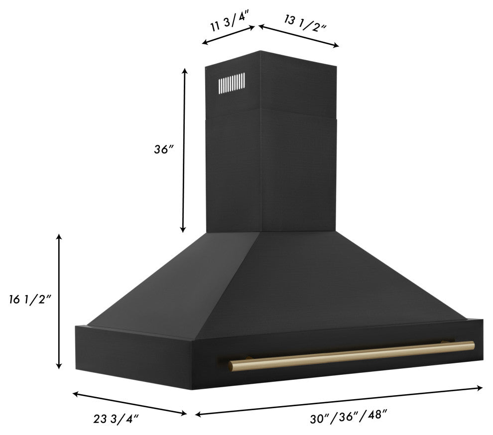ZLINE 48" Black Stainless Range Hood with Champagne Bronze (BS655-48-CB)