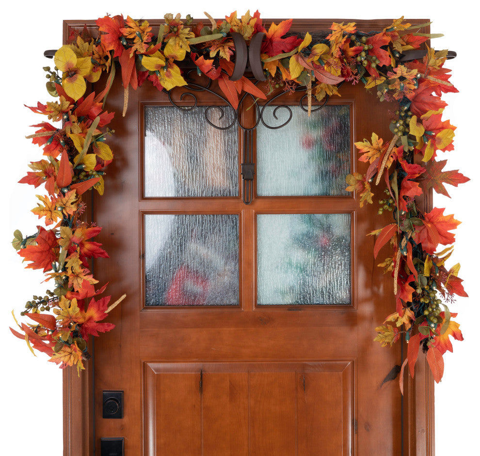 9' Artificial Garland with Lights, Fall Harvest Leaf