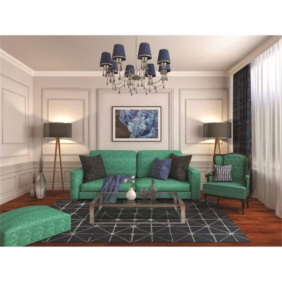 Linon Aspire Triangle Hand Tufted Wool 8'x11' Rug in Navy