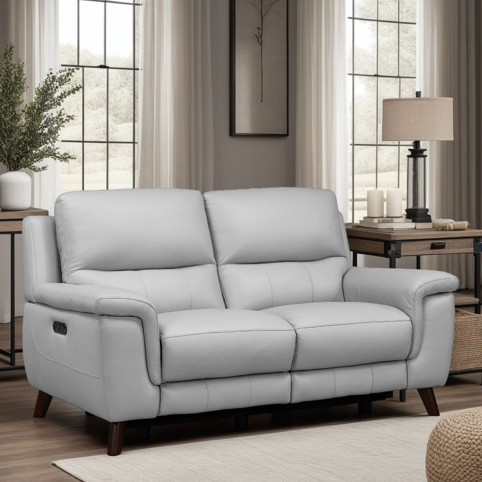 Lizette Loveseat, Dark Brown Wood Finish and Dove Gray Genuine Leather