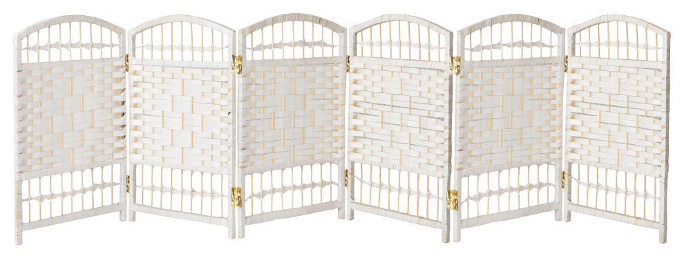 2 ft. Short Fiber Weave Room Divider White 6 Panels