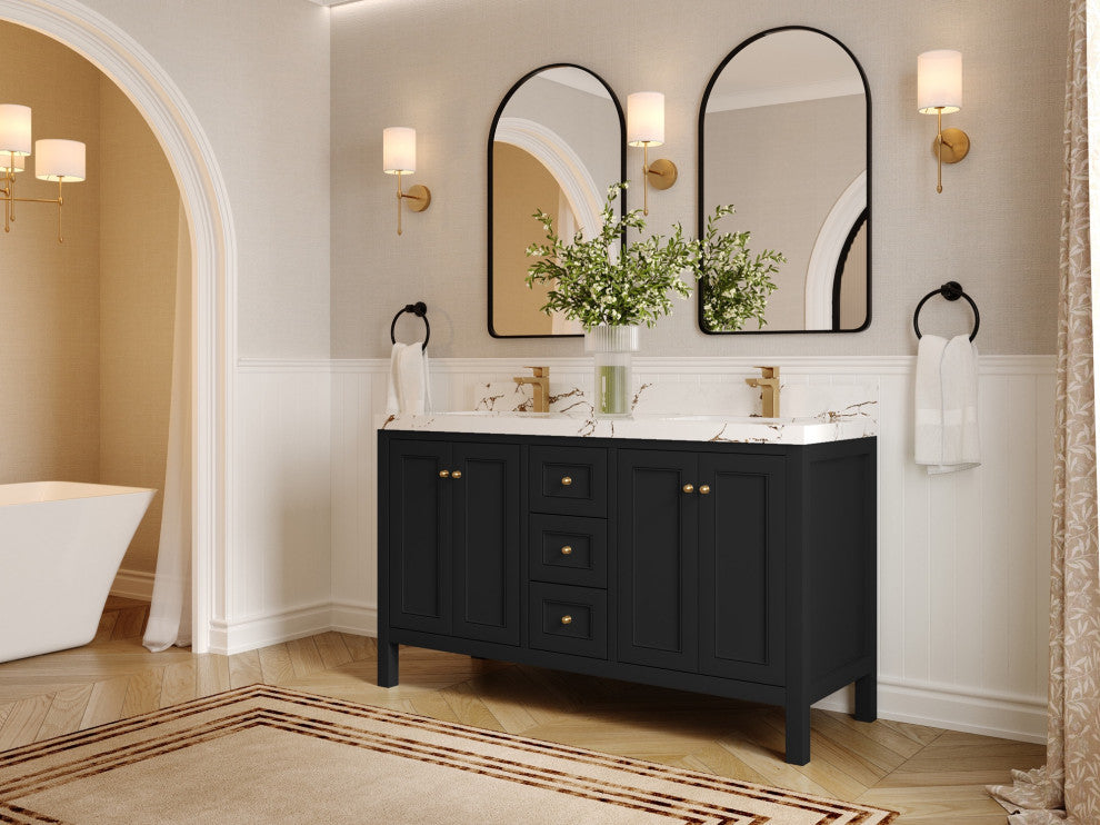Nashville 60" Double Bathroom Vanity, Black 2" Viola Night