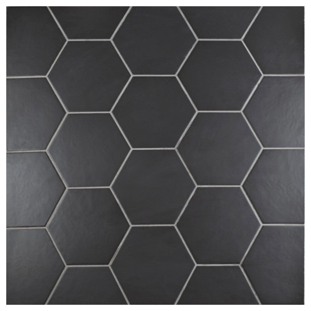 HexTile Ceramic Floor and Wall Tile, Matte Black, Sample