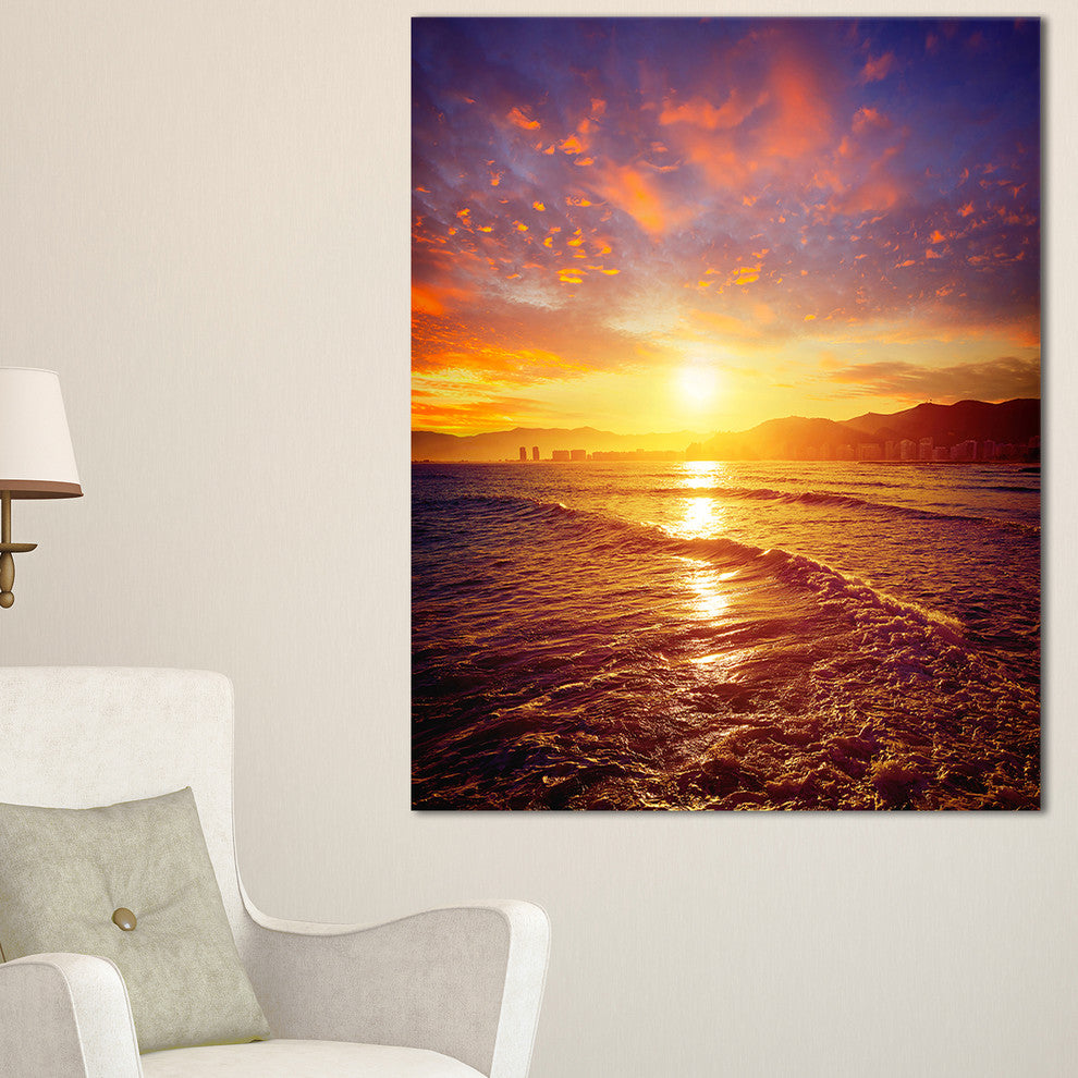 "Cullera Playa Los Olivos Beach" Modern Beach Wall Art, 1 Panel, 28"x60"