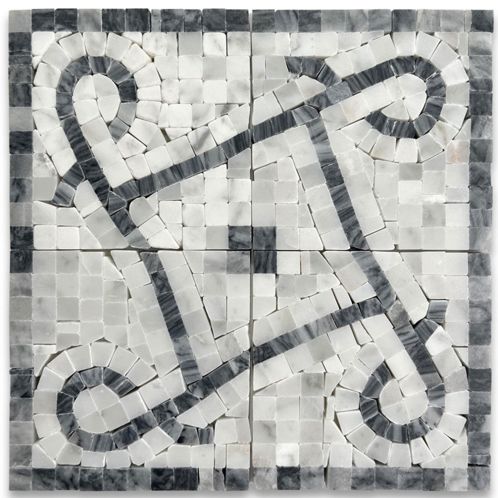 Stretch Bardiglio 4x4 Marble Mosaic Border Corner Tile Honed, 1 piece