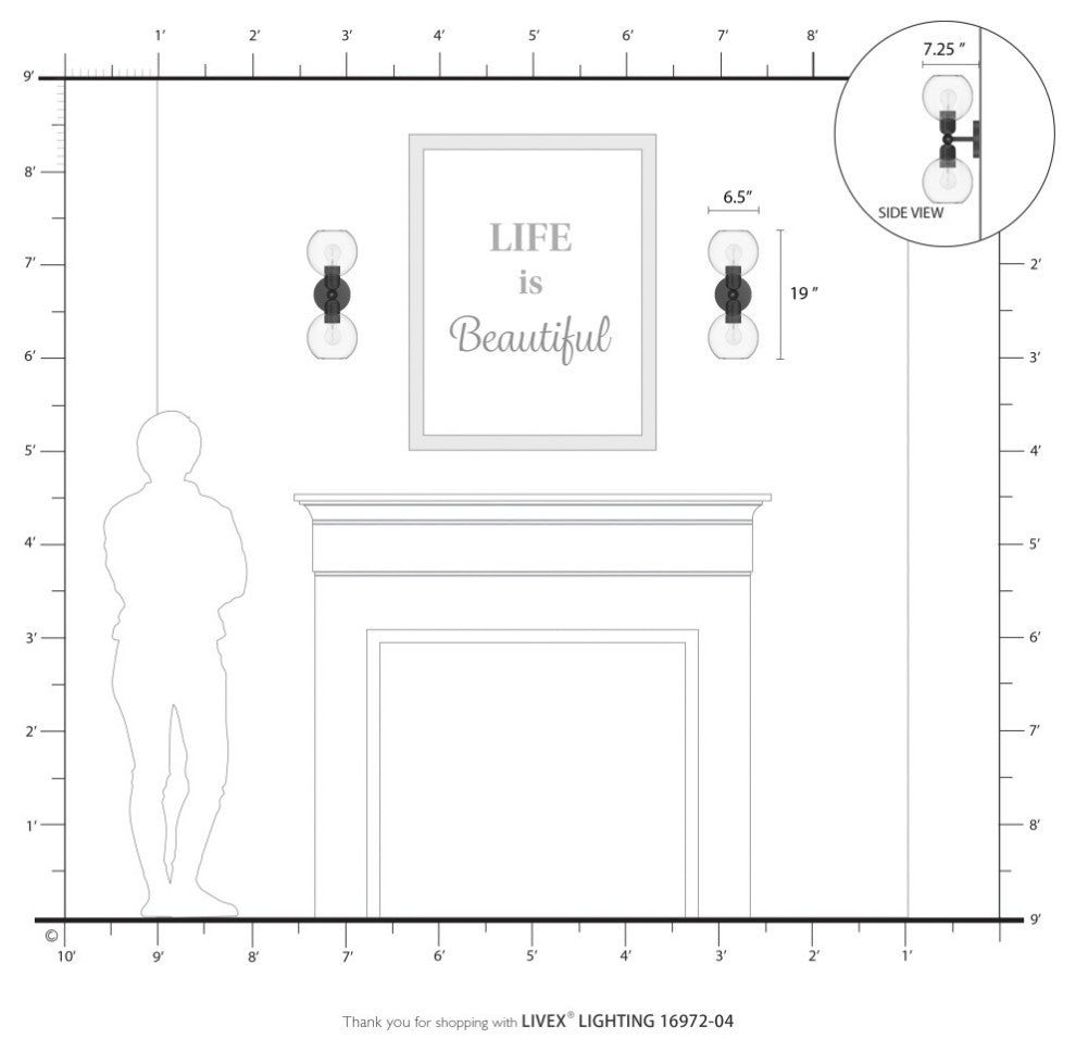 Downtown 2 Light Black With Brushed Nickel Accents Sphere Vanity Sconce