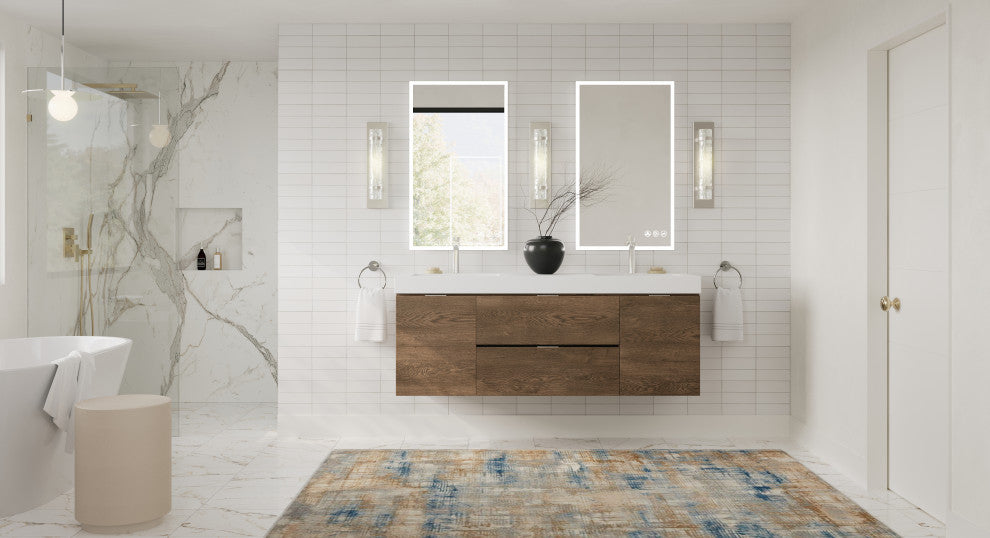 Boutique Bath Vanity, Butternut, 60", Double Sink, Wall Mount