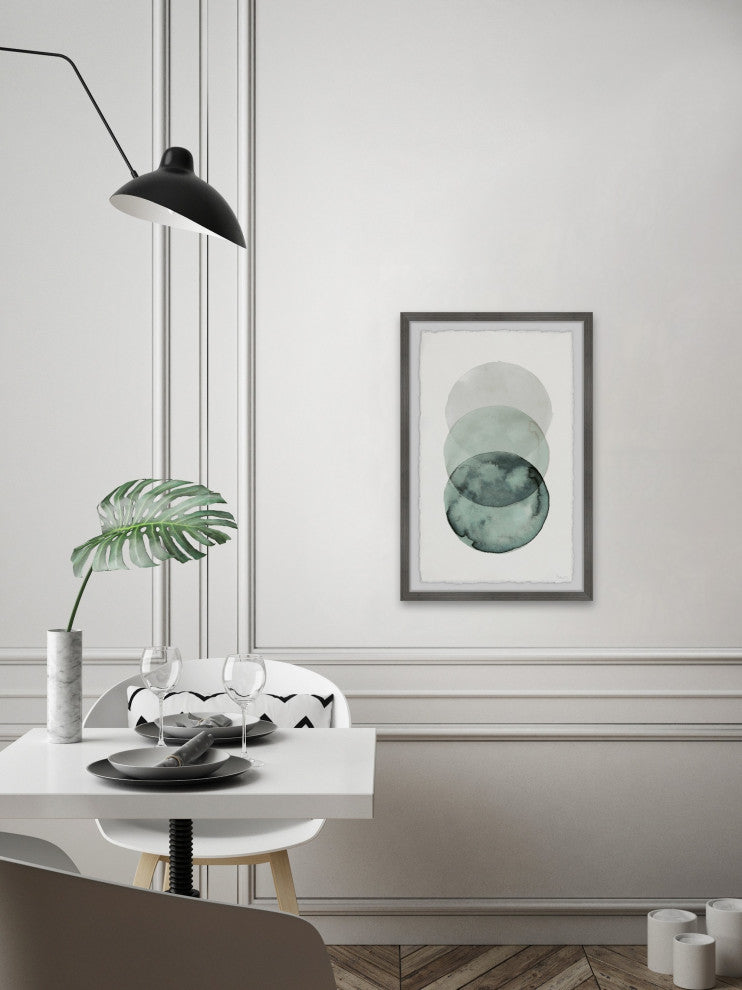 "Ombre Green Circles" Framed Painting Print, 8"x12"