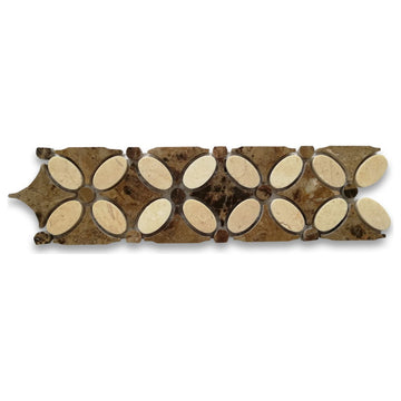 Crema Marfil Marble Flower Mosaic Border Listello Tile Polished, 1 sheet