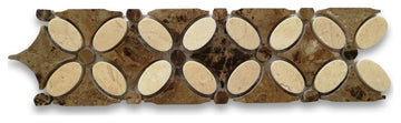Crema Marfil Marble Flower Mosaic Border Listello Tile Polished, 1 sheet