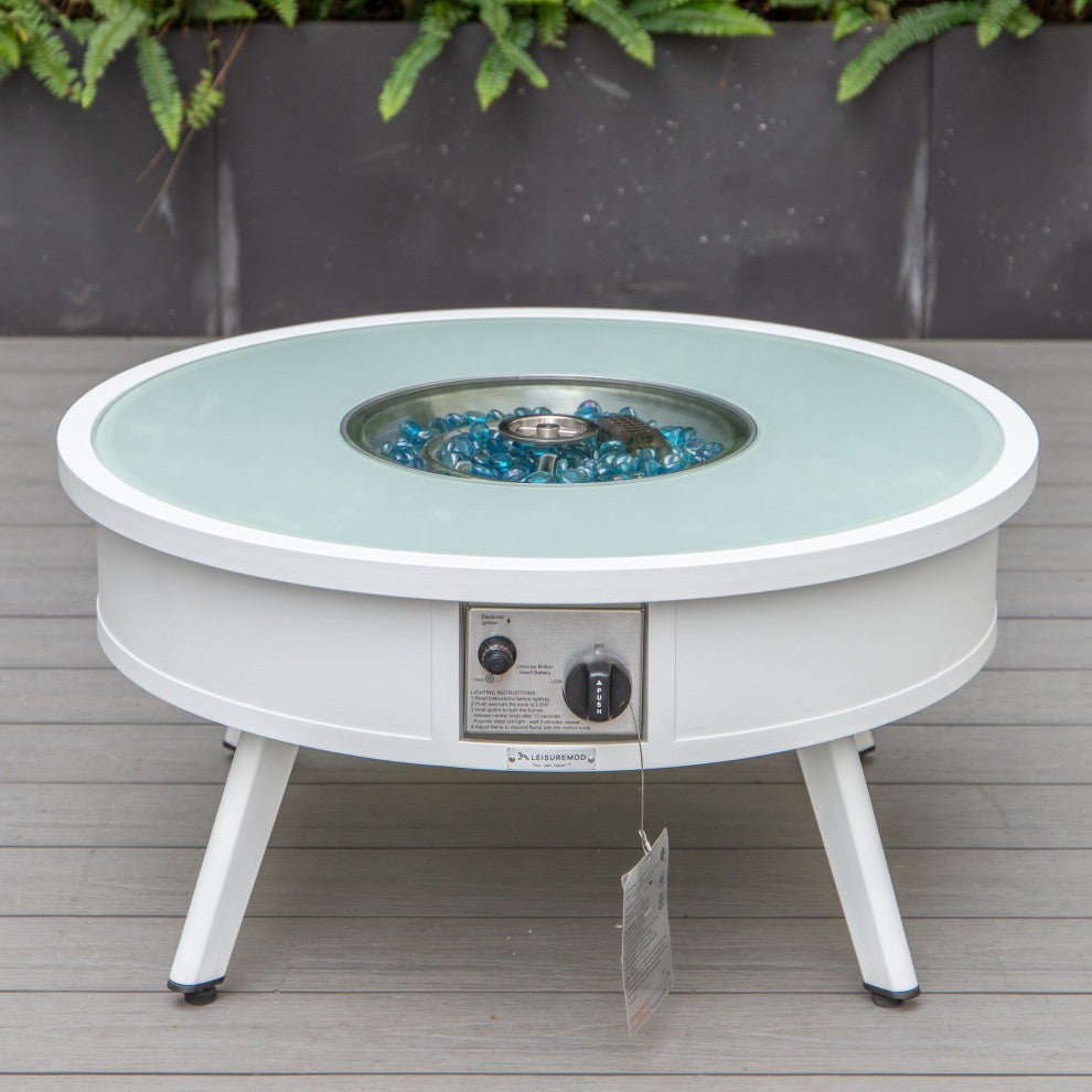 LeisureMod Walbrooke Patio Conversation Set With Fire Pit Table, Light Grey