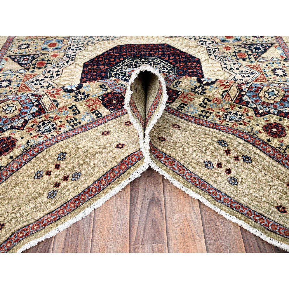 Flax Yellow, Extra Soft Wool, Hand Knotted, Mamluk Design Rug, 5'10"x8'10"