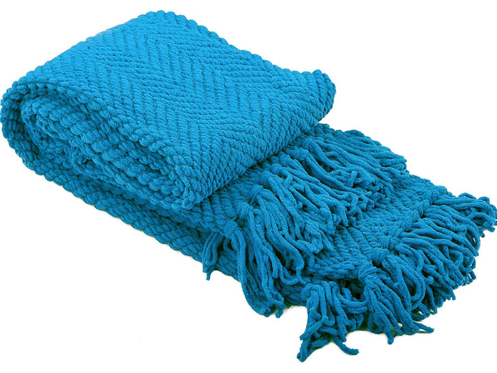 Tweed Knitted Throw Blanket, Mediterranean Blue, 50"x60"