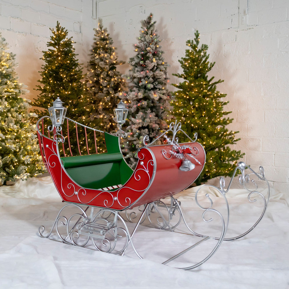 Large Victorian Christmas Sleigh, Red, Green, Silver
