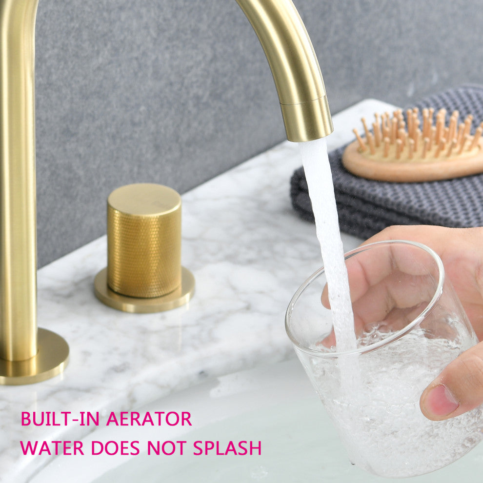 Two Handles Widespread 8" Bathroom Faucet, Brushed Gold