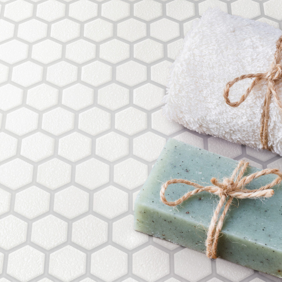 Hudson 1" Hex Crystalline White Porcelain Floor and Wall Tile