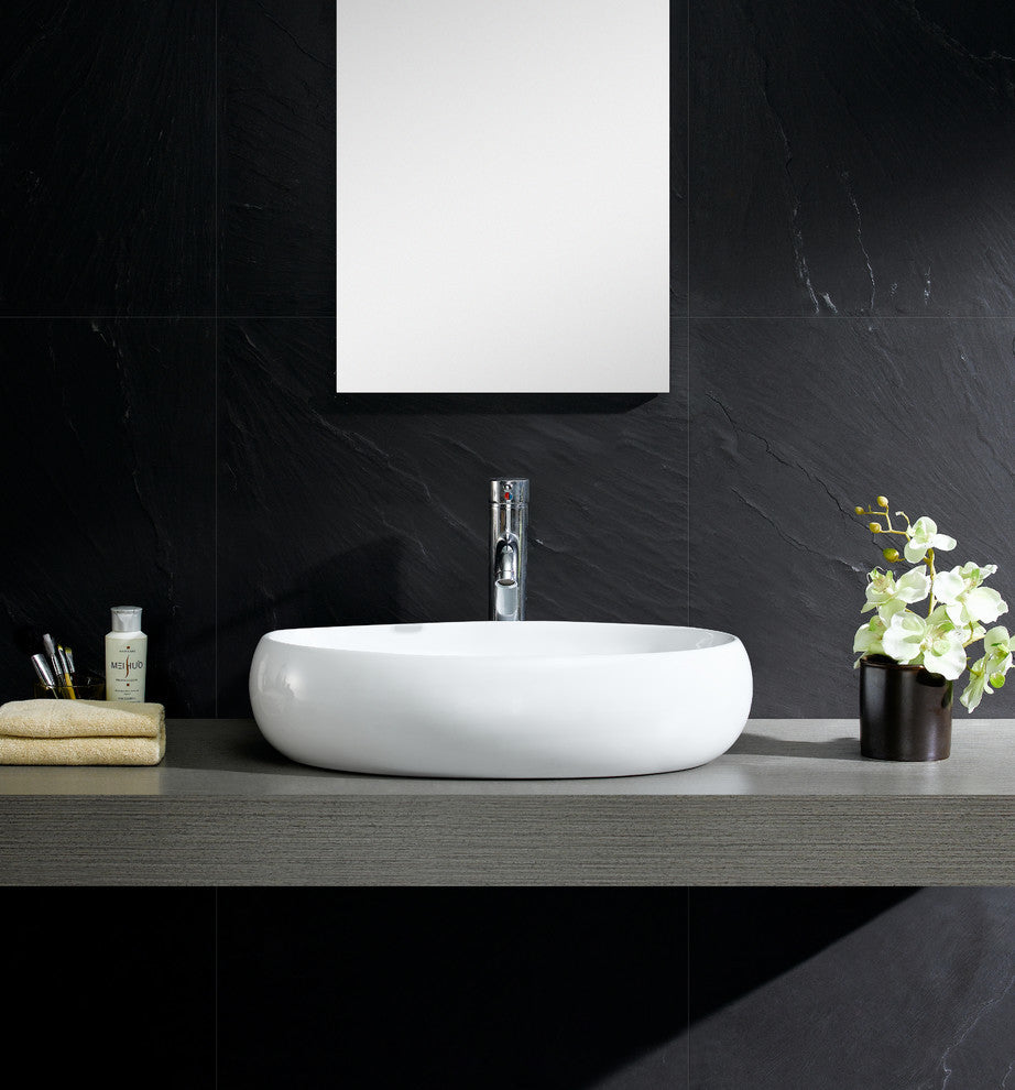 Fine Fixtures White Vitreous China Bulging Oval Vessel Sink