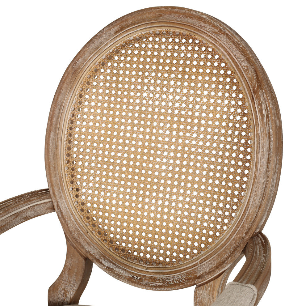 Bryan French Country Upholstered Wood and Cane 5-Piece Circular Dining Set, Natural/Beige