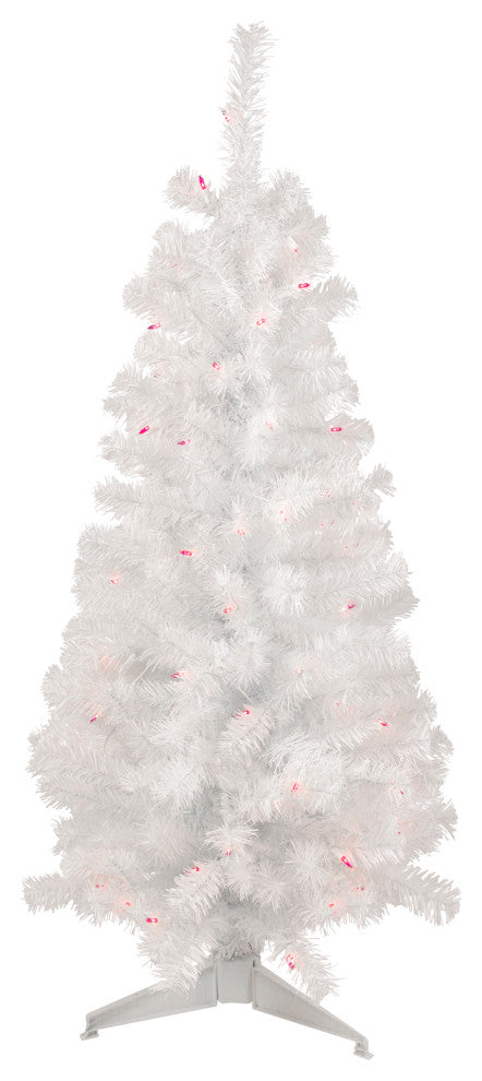 White Flat-Round Tips Wrapped Christmas Tree, Lights, Pink