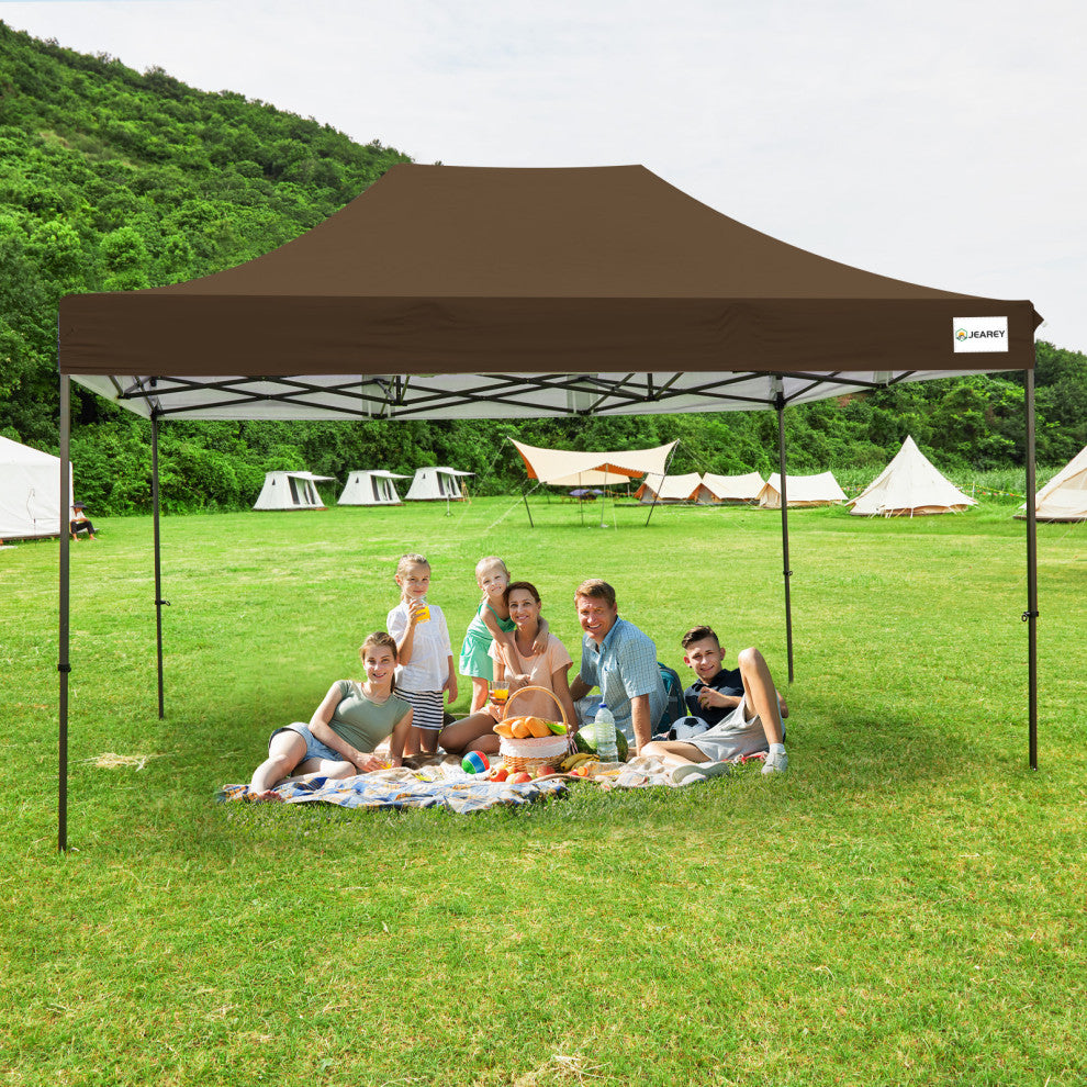 JEAREY Pop Up Canopy Tent, Outdoor Canopy, 4 Sand Bags, Brown, 10x15ft