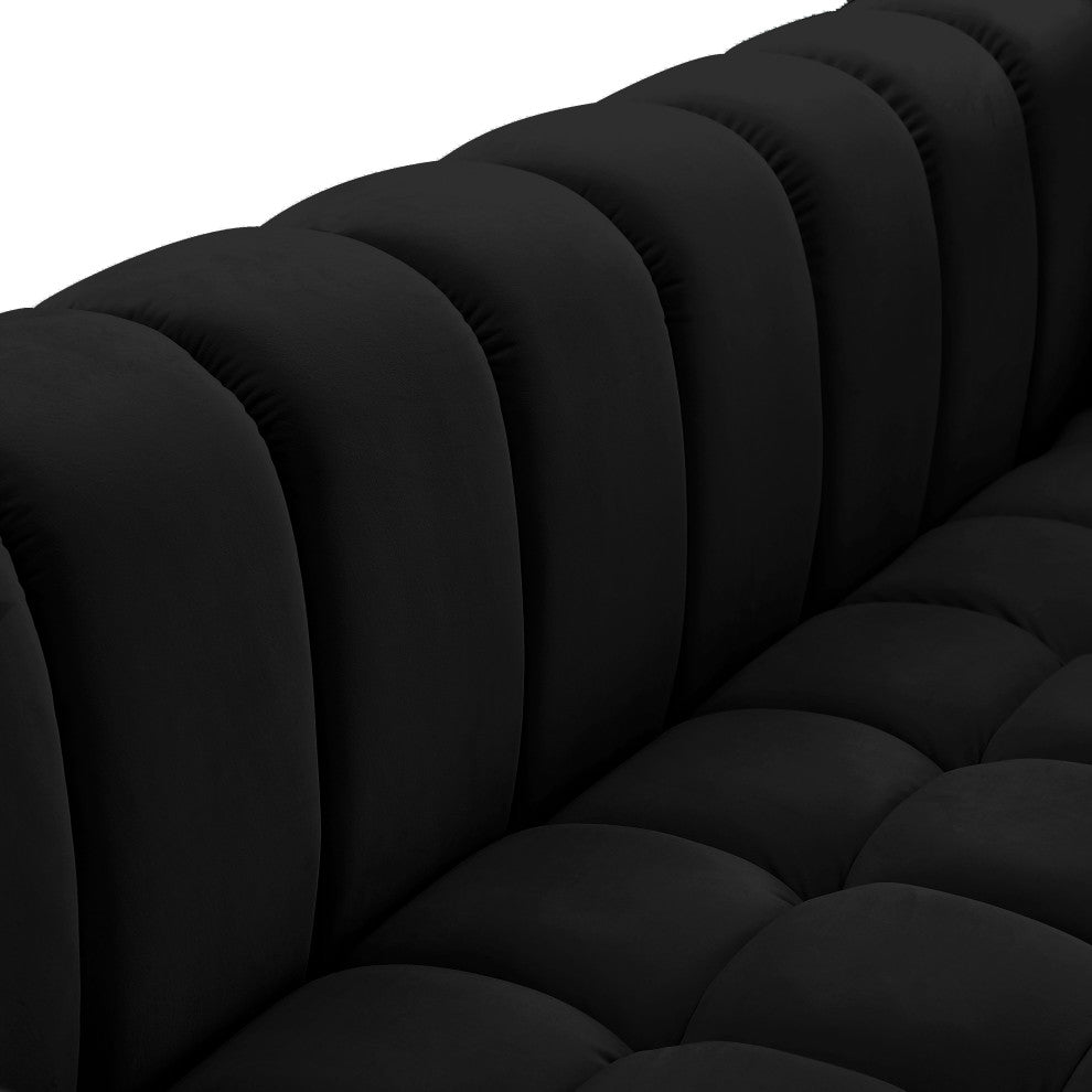 Gwen Velvet Upholstered Chair, Black, Loveseat
