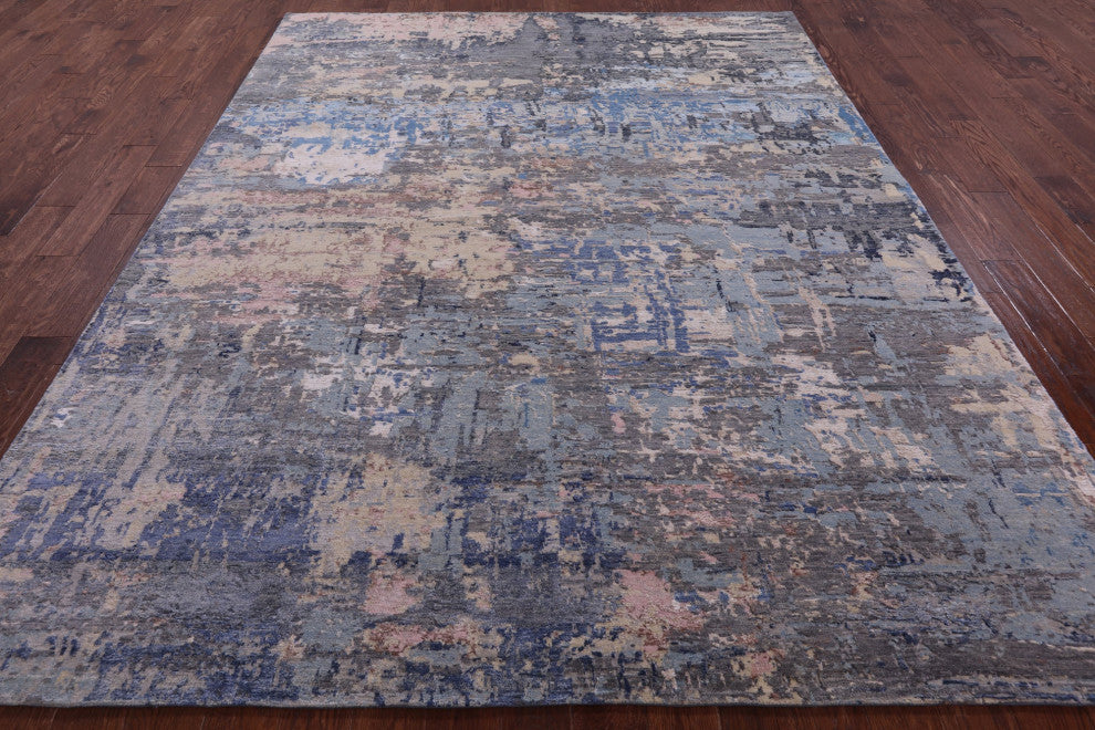 8' 0" X 10' 3" Abstract Handmade Wool & Silk Rug - Q15542