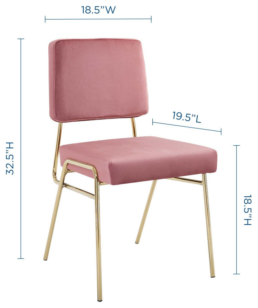 Side Dining Chair, Velvet, Metal, Gold Pink, Modern, Cafe Bistro Restaurant