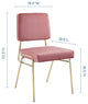 Side Dining Chair, Velvet, Metal, Gold Pink, Modern, Cafe Bistro Restaurant