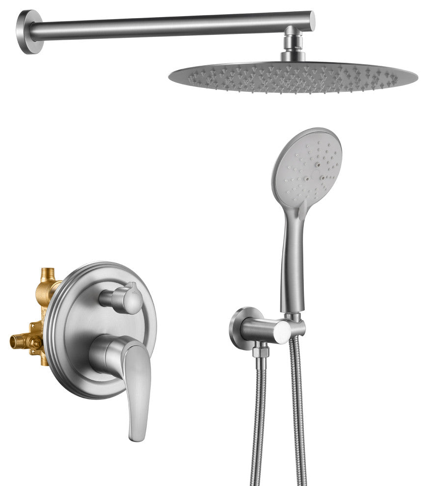 Wellfor Shower Faucet Set, 12" Rain Shower Head With Handheld Combo Set, Brushed Nickel