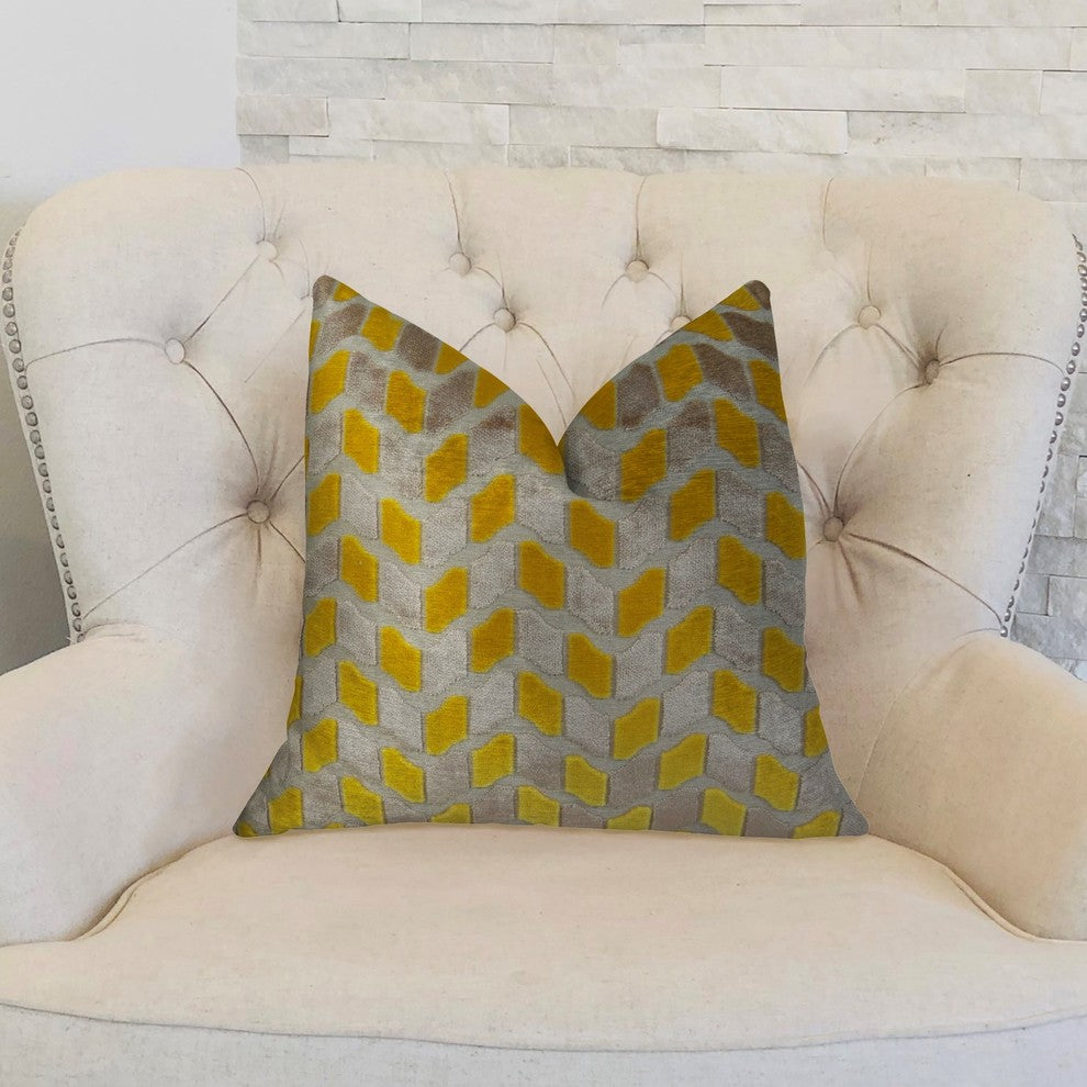 Gold Snow Copper and Taupe Handmade Luxury Pillow, 20"x36" King