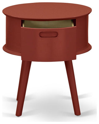 Gordon Round Night Stand End Table With Drawer, Burgundy Finish