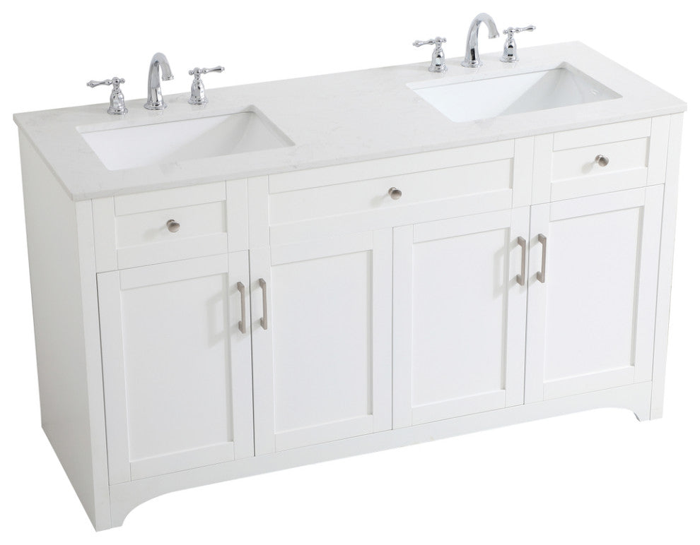 60" Double Bathroom Vanity, White