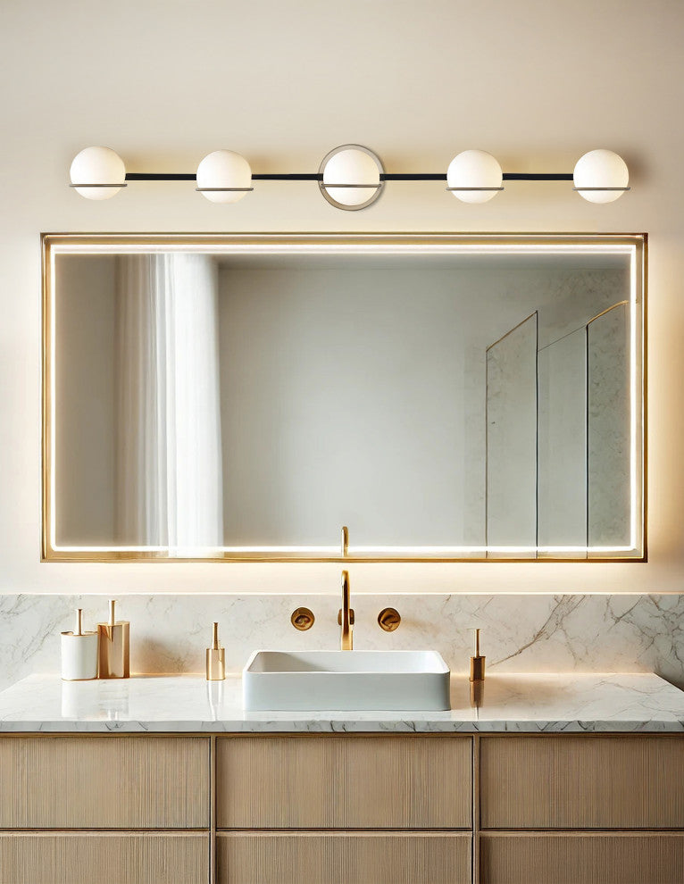 Fusion-Centric 5-Light Bath Bar Matte Black/Brass Finish Opal Glass